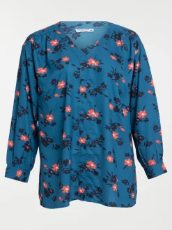 Blouse bleu paon grande taille femme