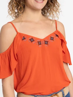 Blouse bretelle et volant Paprika femme