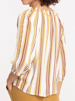 Blouse brodée et rayée femme