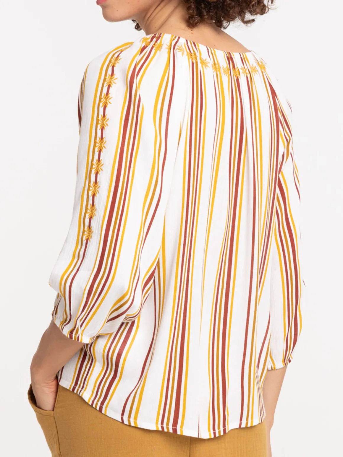 Blouse brodée et rayée femme