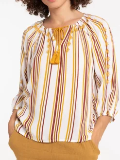 Blouse brodée et rayée femme