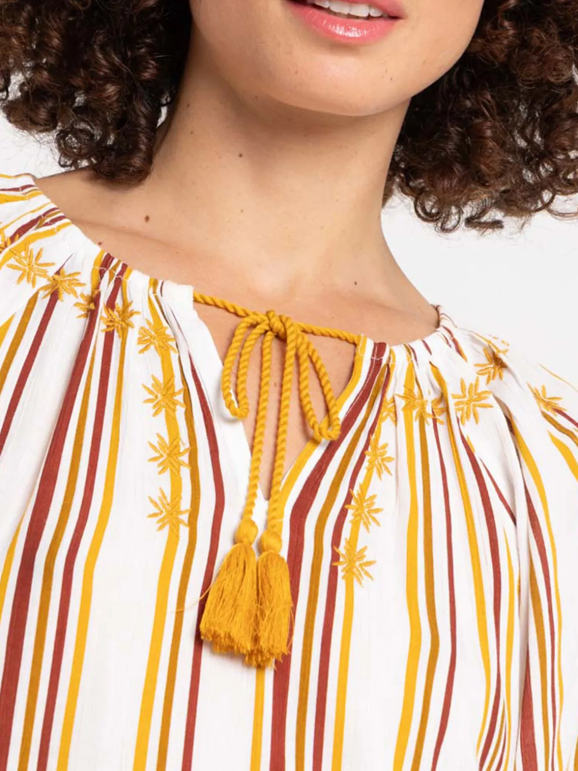 Blouse brodée et rayée femme