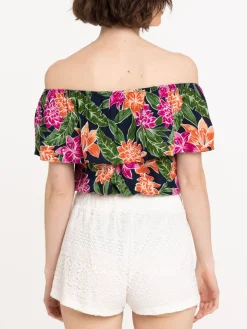 Blouse fleurie col volanté femme