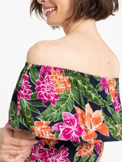 Blouse fleurie col volanté femme