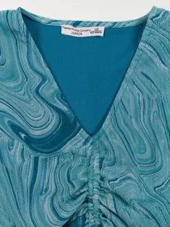 Blouse imprimée bleu paon fille (XXS-M)