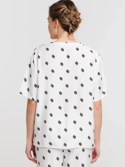 Blouse imprimée col tunisien femme