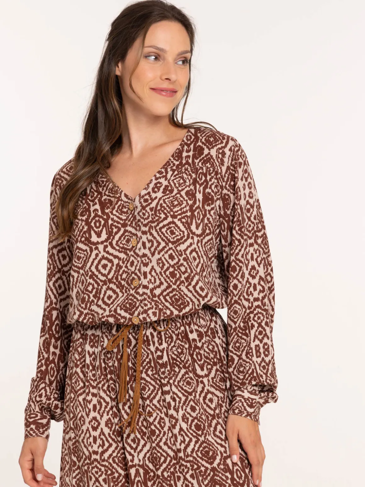 Blouse imprimée manches longues femme