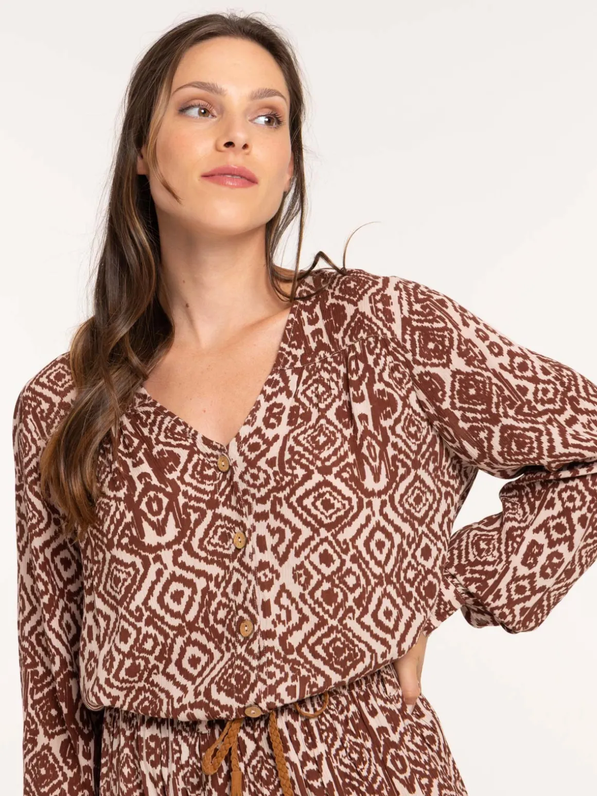 Blouse imprimée manches longues femme