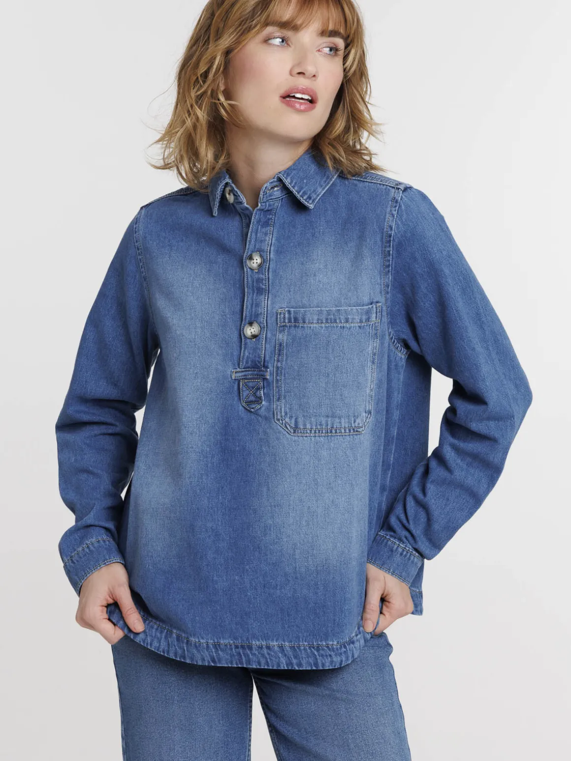 Blouse manches longues jean femme