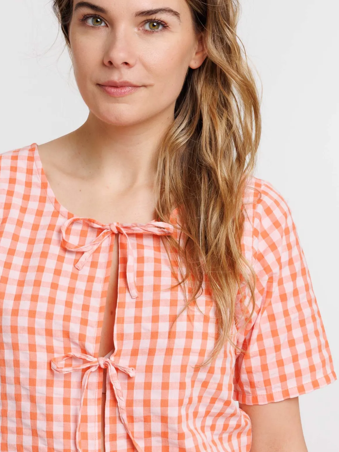 Blouse réversible vichy noeuds femme