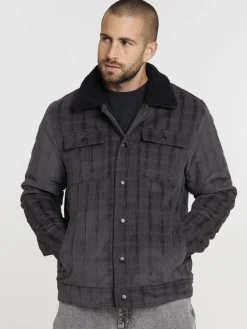Blouson à carreaux col sherpa homme