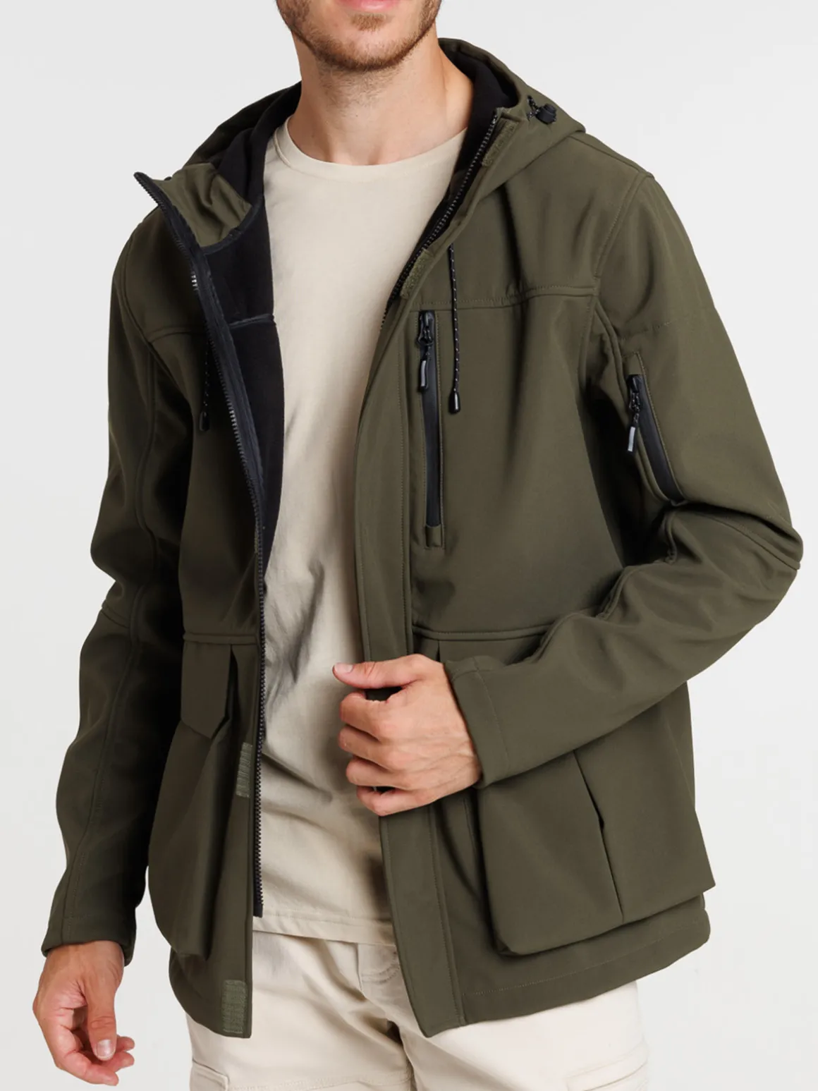 Blouson multipoche zippé kaki homme