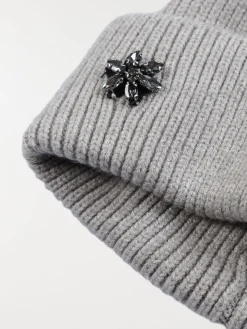 Bonnet gris clair chiné strass femme
