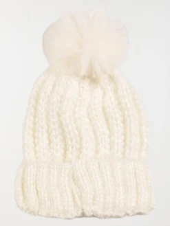 Bonnet pompon écru fille