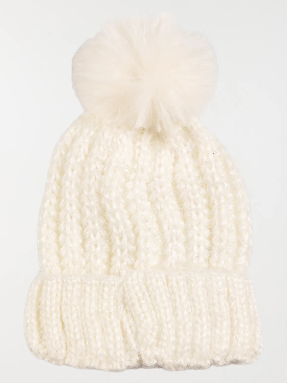 Bonnet pompon écru fille