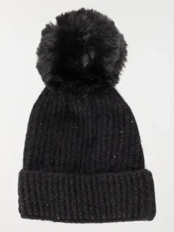 Bonnet pompon noir fille