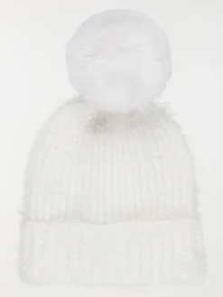 Bonnet pompons écru femme