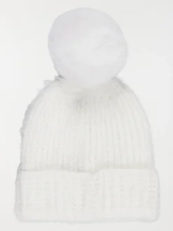 Bonnet pompons écru femme