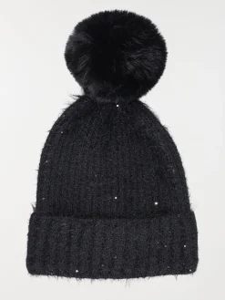 Bonnet pompons noir femme