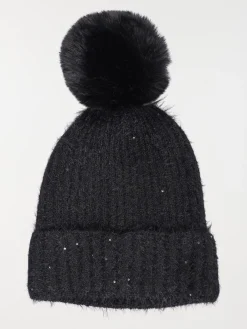 Bonnet pompons noir femme