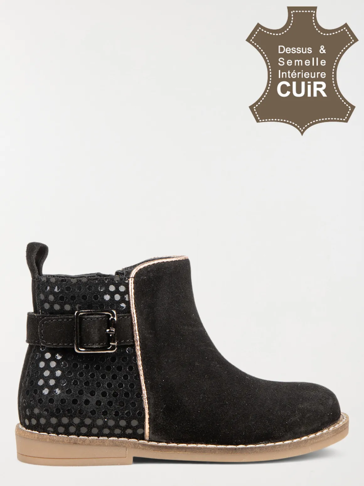 Bottines noires motif pois fille (25-30)