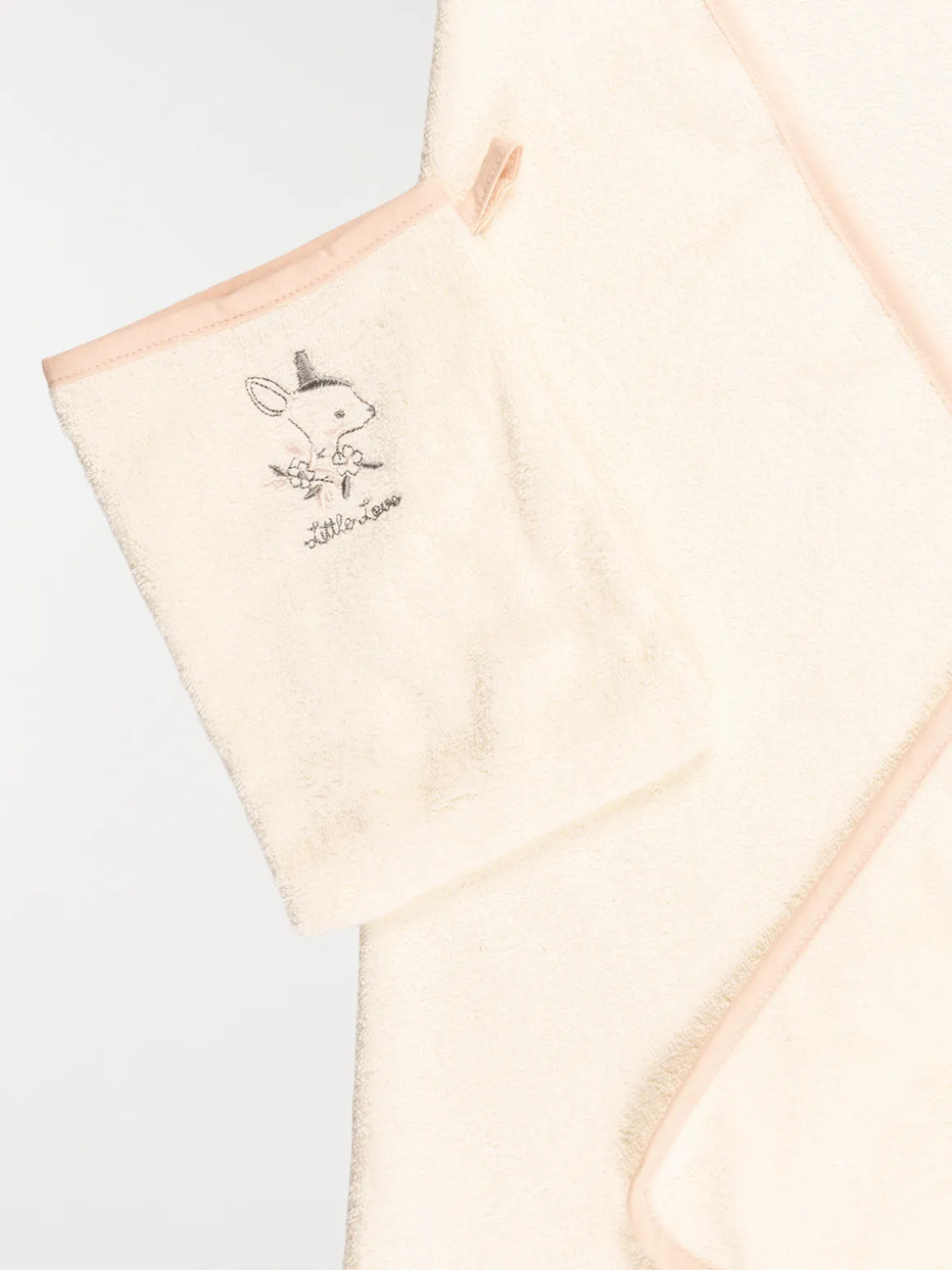 Cape de bain et gant rose bébé