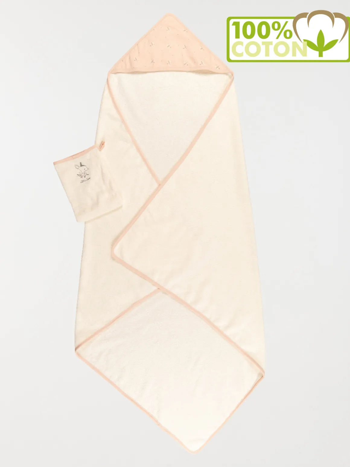 Cape de bain et gant rose bébé