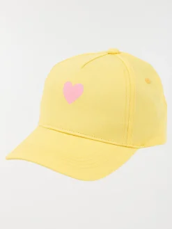 Casquette jaune clair coeur rose fille