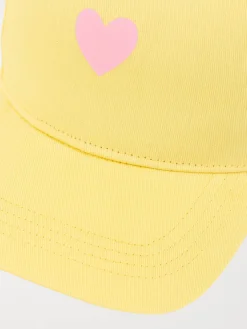 Casquette jaune clair coeur rose fille