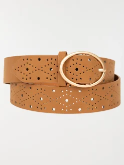 Ceinture ajourée camel femme