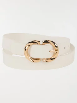 Ceinture blanche boucle dorée femme