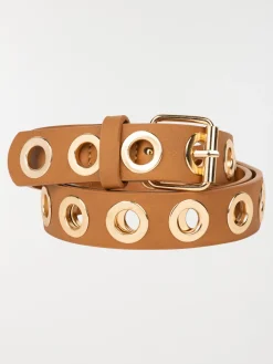 Ceinture camel oeillets dorés femme