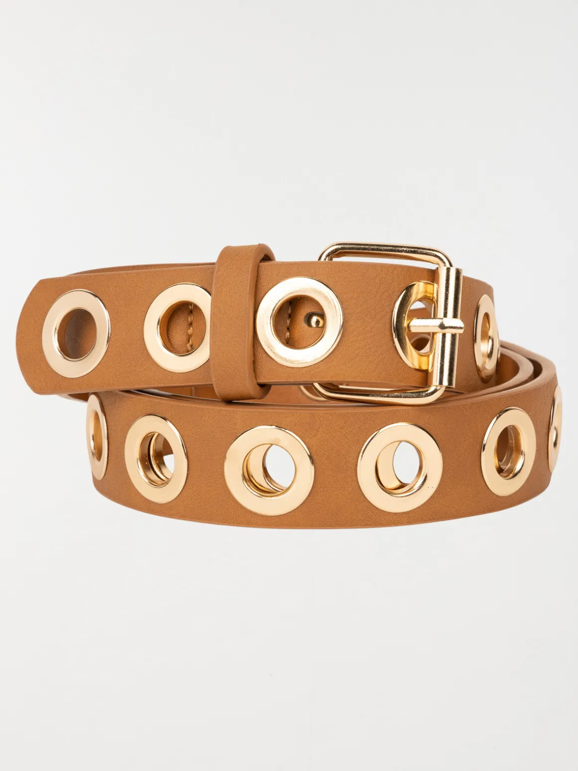 Ceinture camel oeillets dorés femme