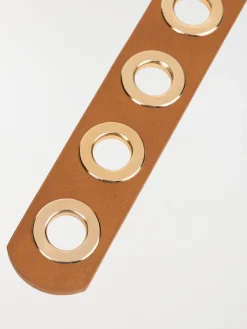 Ceinture camel oeillets dorés femme