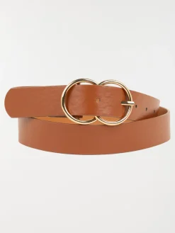 Ceinture marron double boucle femme