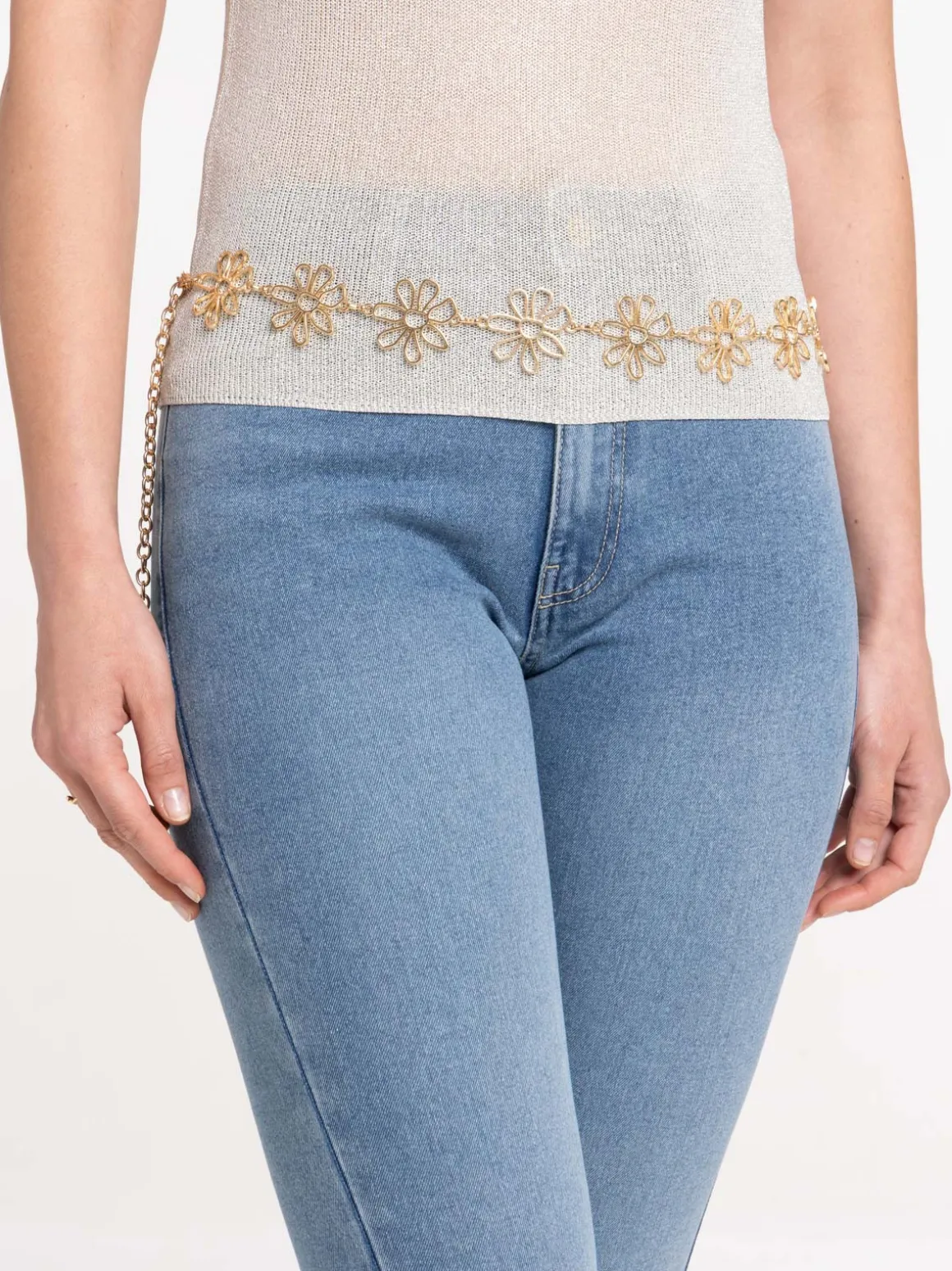 Ceinture motif fleur métal doré femme