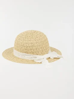 Chapeau de paille ruban blanc fille