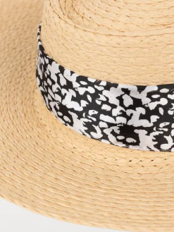 Chapeau de plage ruban imprimé femme