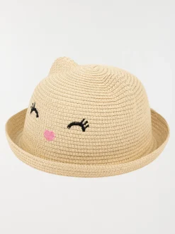 Chapeau paille chat oreilles 3D fille