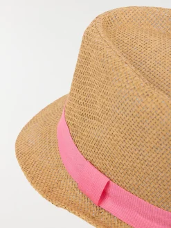 Chapeau paille ruban sorbet fraise fille
