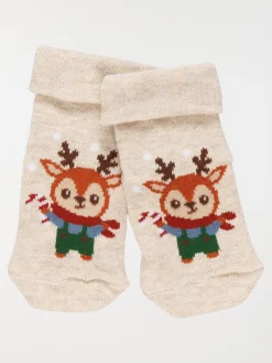 Chaussettes de noël beige cerf bébé