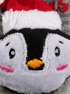 Chaussettes de Noël pingouin gris bébé