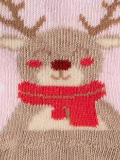 Chaussettes renne de noël rose bébé