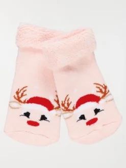 Chaussettes renne de noël bébé rose