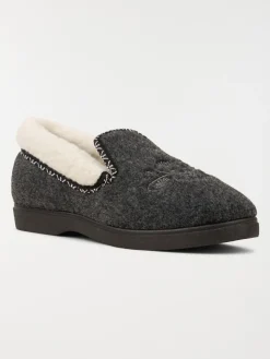 Chaussons gris brodé femme (36-41)