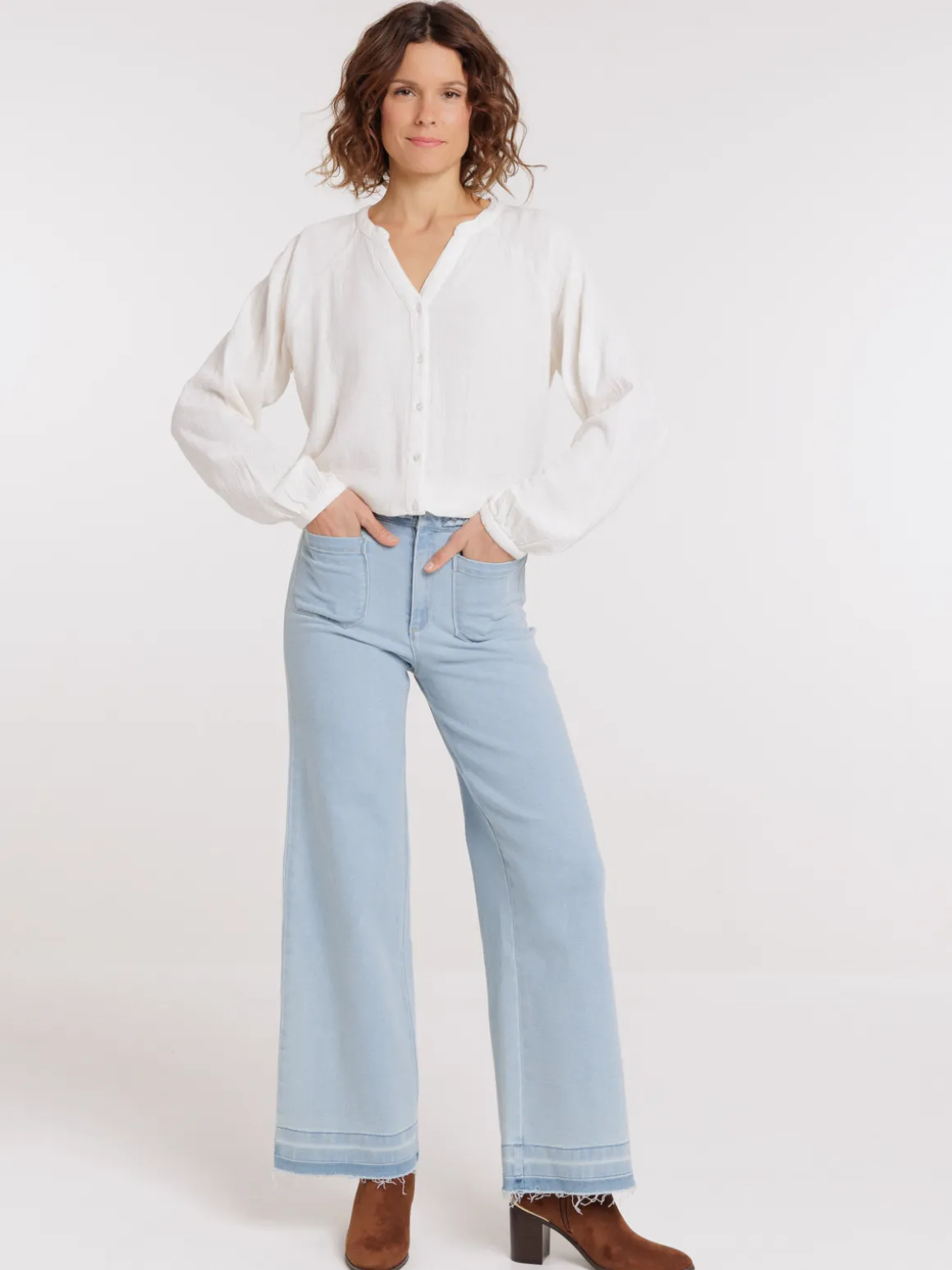 Chemise col tunisien coquille femme