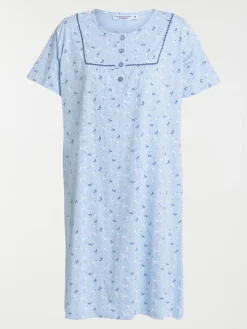 Chemise de nuit bleue fleurie femme