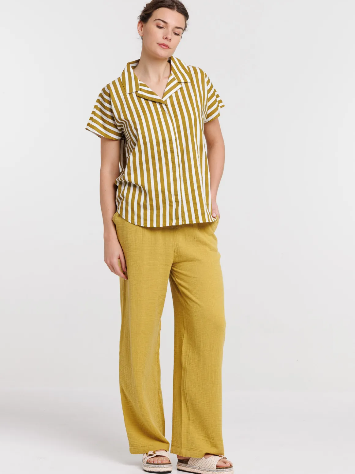 Chemise femme à rayures manches courtes
