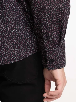 Chemise fleurie noire homme