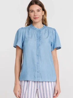 Chemise manches courtes femme bleu pâle